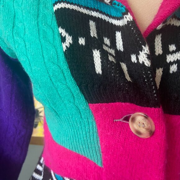 Preloved Cardigan; Reclaimed wool patchwork boho eco - Medium/Large - Picture 3 of 12